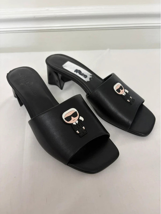 Karl Lagerfeld Shoes - Karl Lagerfeld Paris Black Ikonik Karl Block Heel Mule Sandals Size 8.5